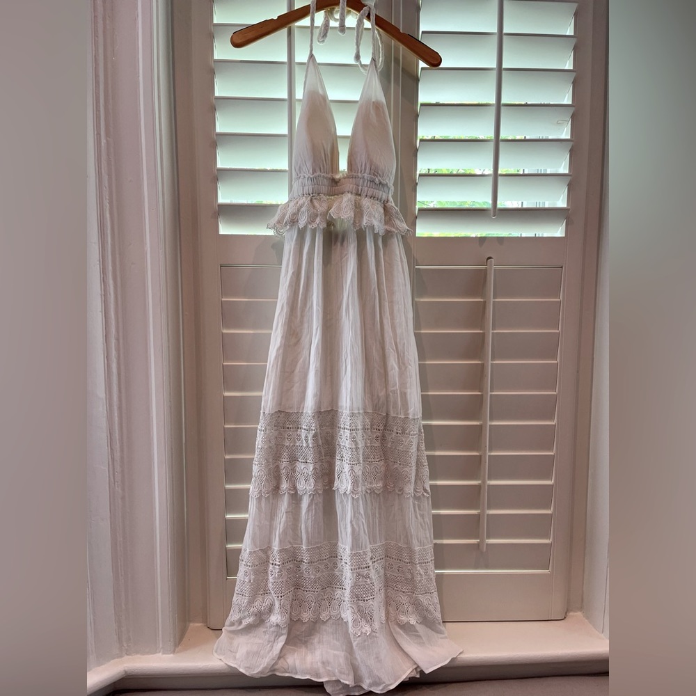 LoveShackFancy size 2 Halter Maxi Dress white gauze